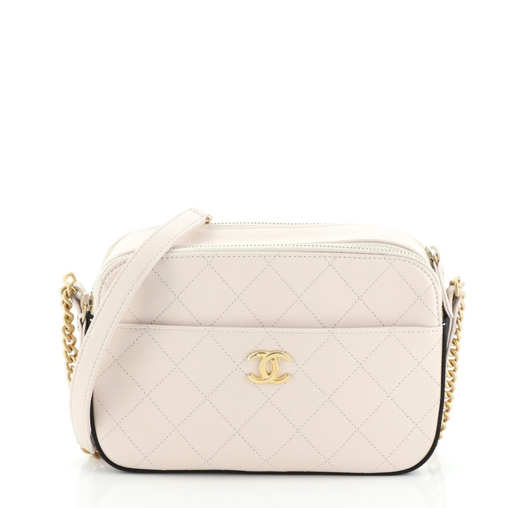 Chanel Button Up Camera Case Quilted Calfskin With Grosgrain Small
